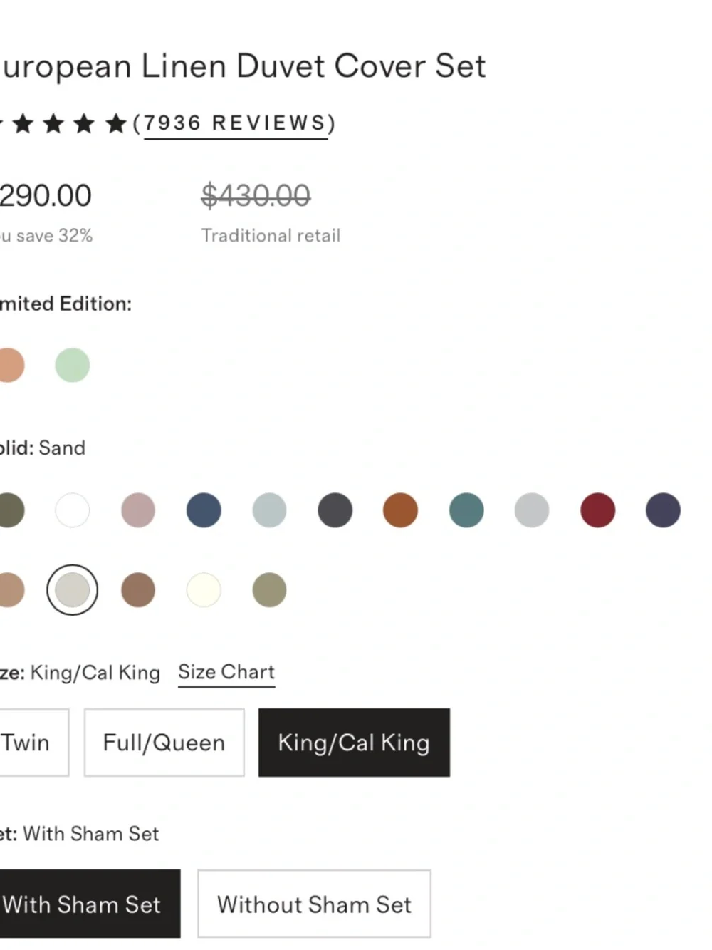 European Linen Duvet Cover Set King / Cal King 2 shams Natural Chambray